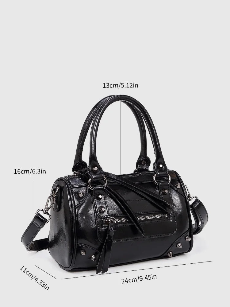 2025 Trendige Damen Schultertaschen. Design mit Leder-Nieten und Quasten