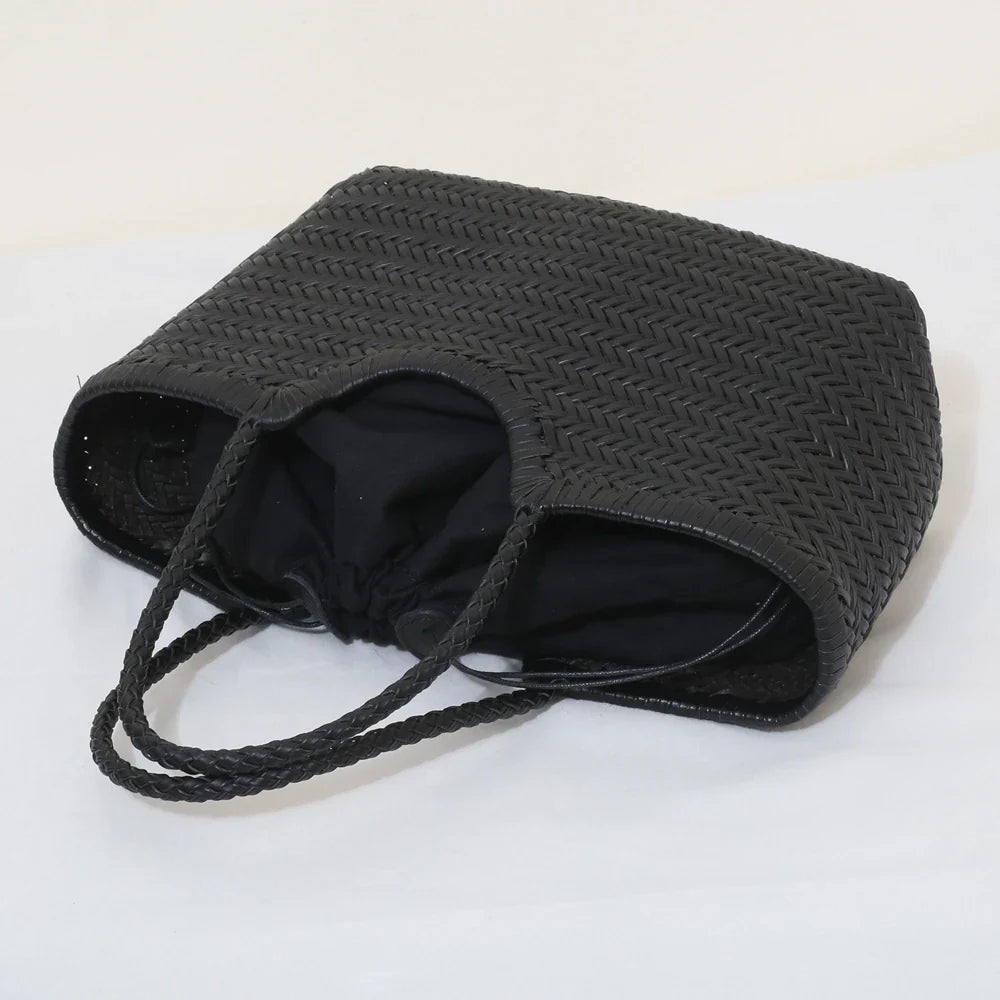 Echte Leder Schultertasche Weben Lässige Einkaufstasche