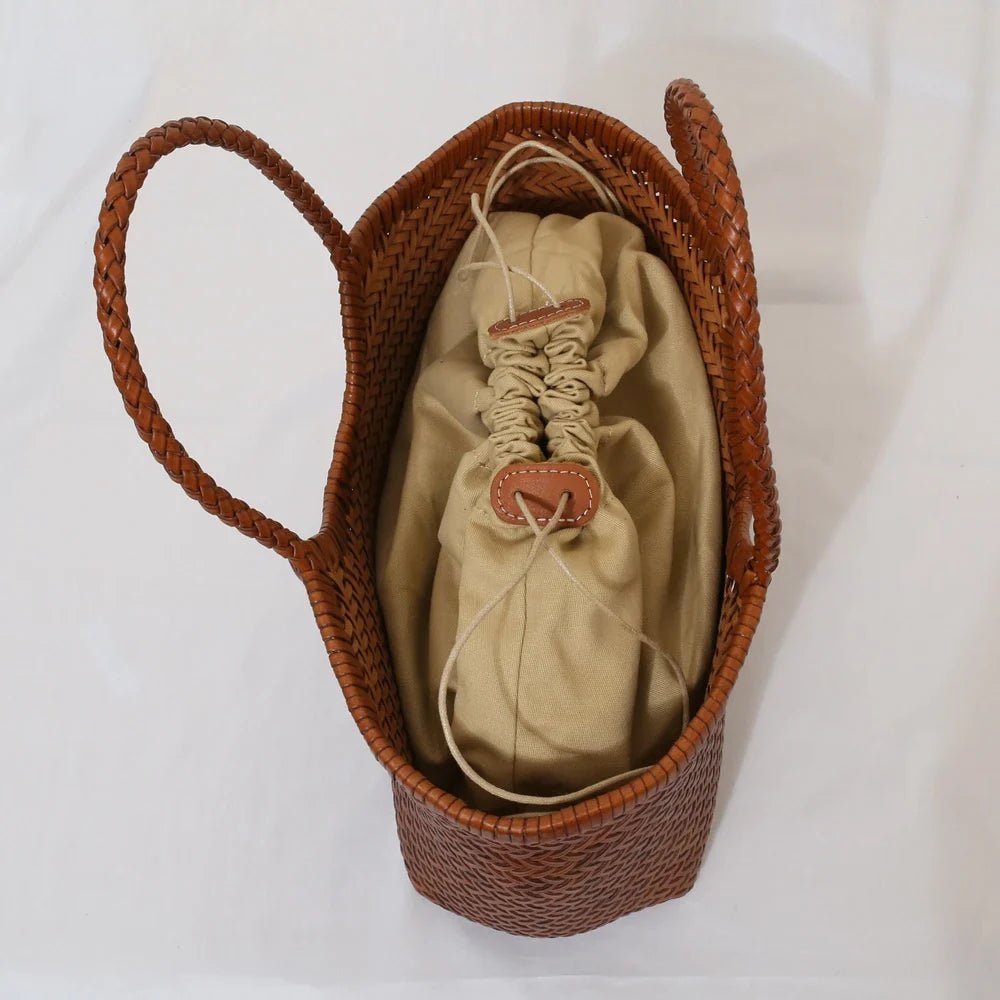 Echte Leder Schultertasche Weben Lässige Einkaufstasche