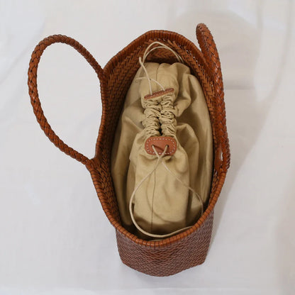 Echte Leder Schultertasche Weben Lässige Einkaufstasche