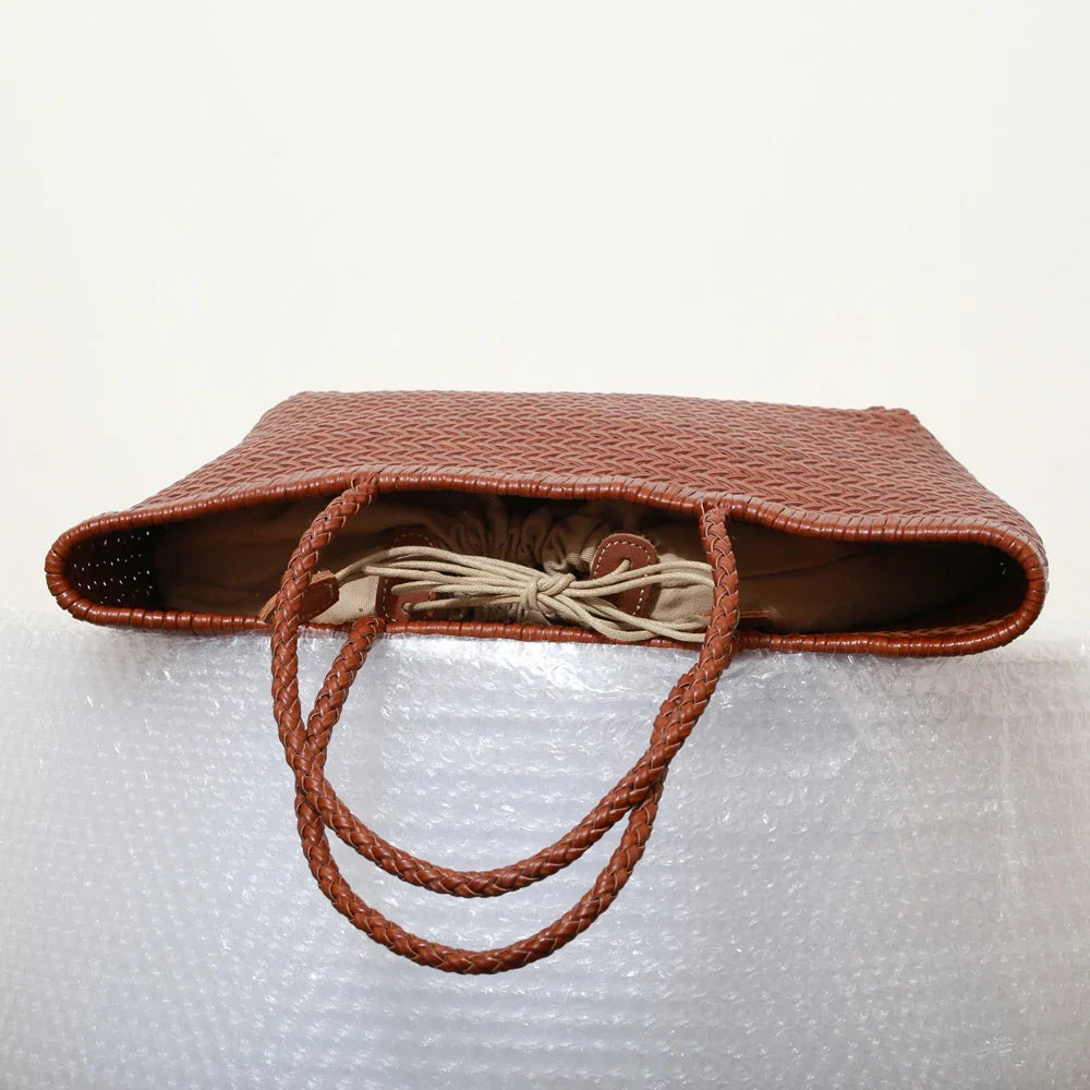 Echte Leder Schultertasche Weben Lässige Einkaufstasche