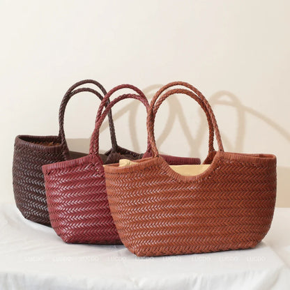 Echte Leder Schultertasche Weben Lässige Einkaufstasche