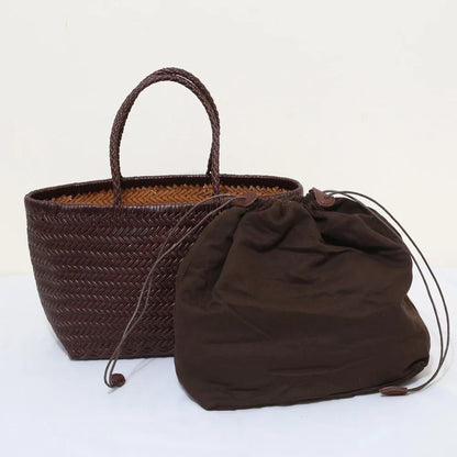 Echte Leder Schultertasche Weben Lässige Einkaufstasche