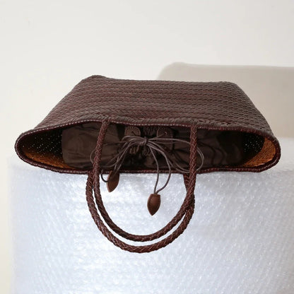 Echte Leder Schultertasche Weben Lässige Einkaufstasche