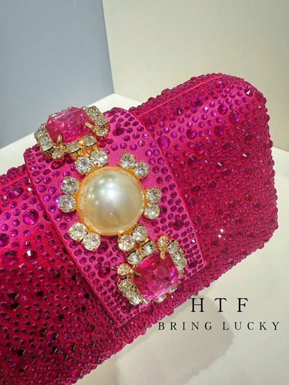 Crossbody Handtasche Kristalle Strass Abend mit Kette