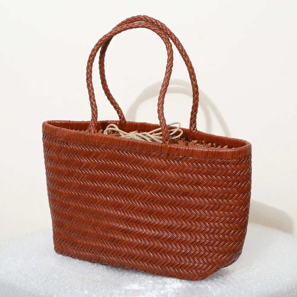 Echte Leder Schultertasche Weben Lässige Einkaufstasche