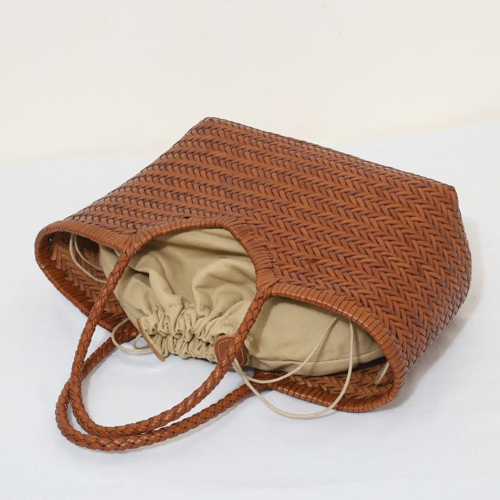 Echte Leder Schultertasche Weben Lässige Einkaufstasche