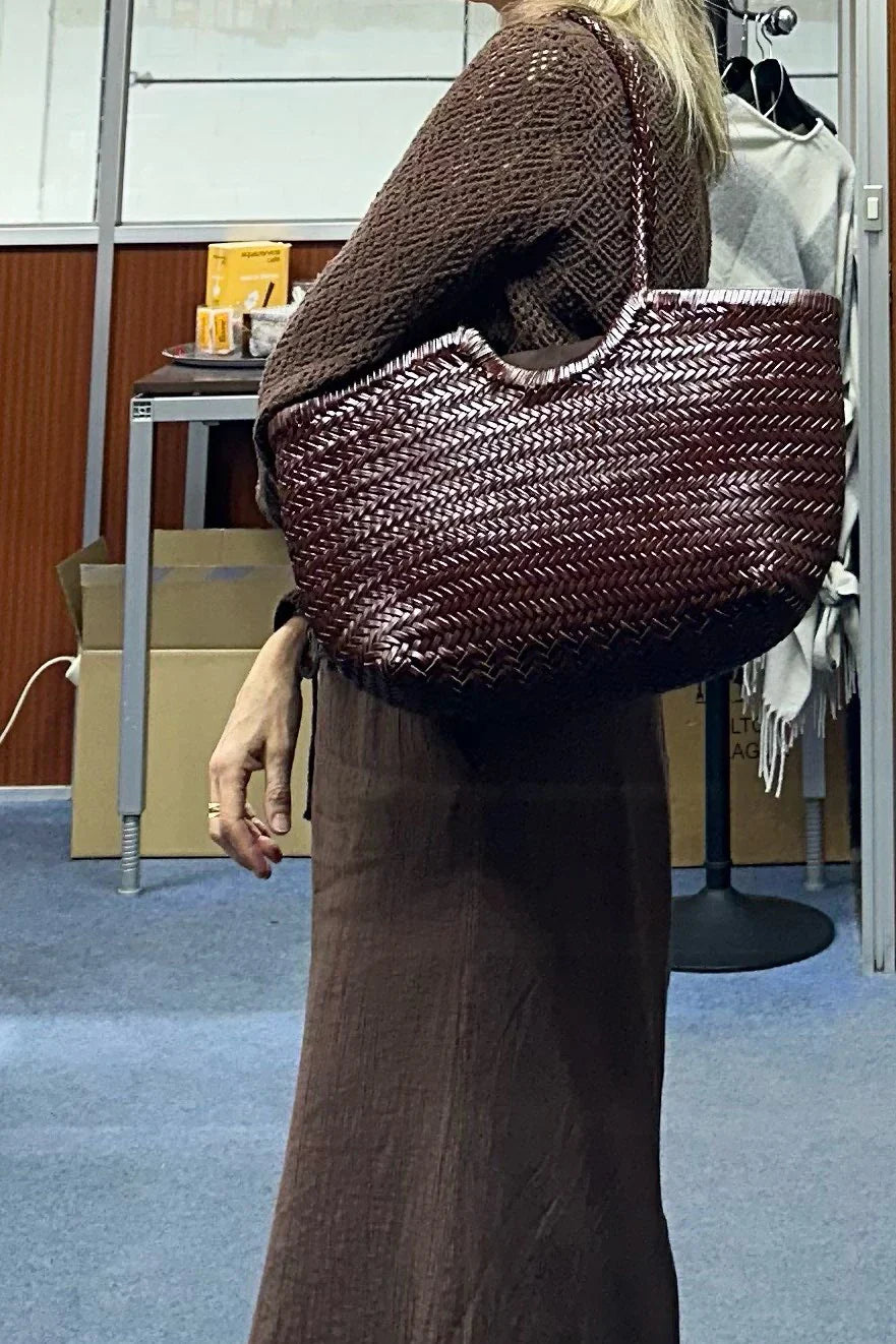 Echte Leder Schultertasche Weben Lässige Einkaufstasche