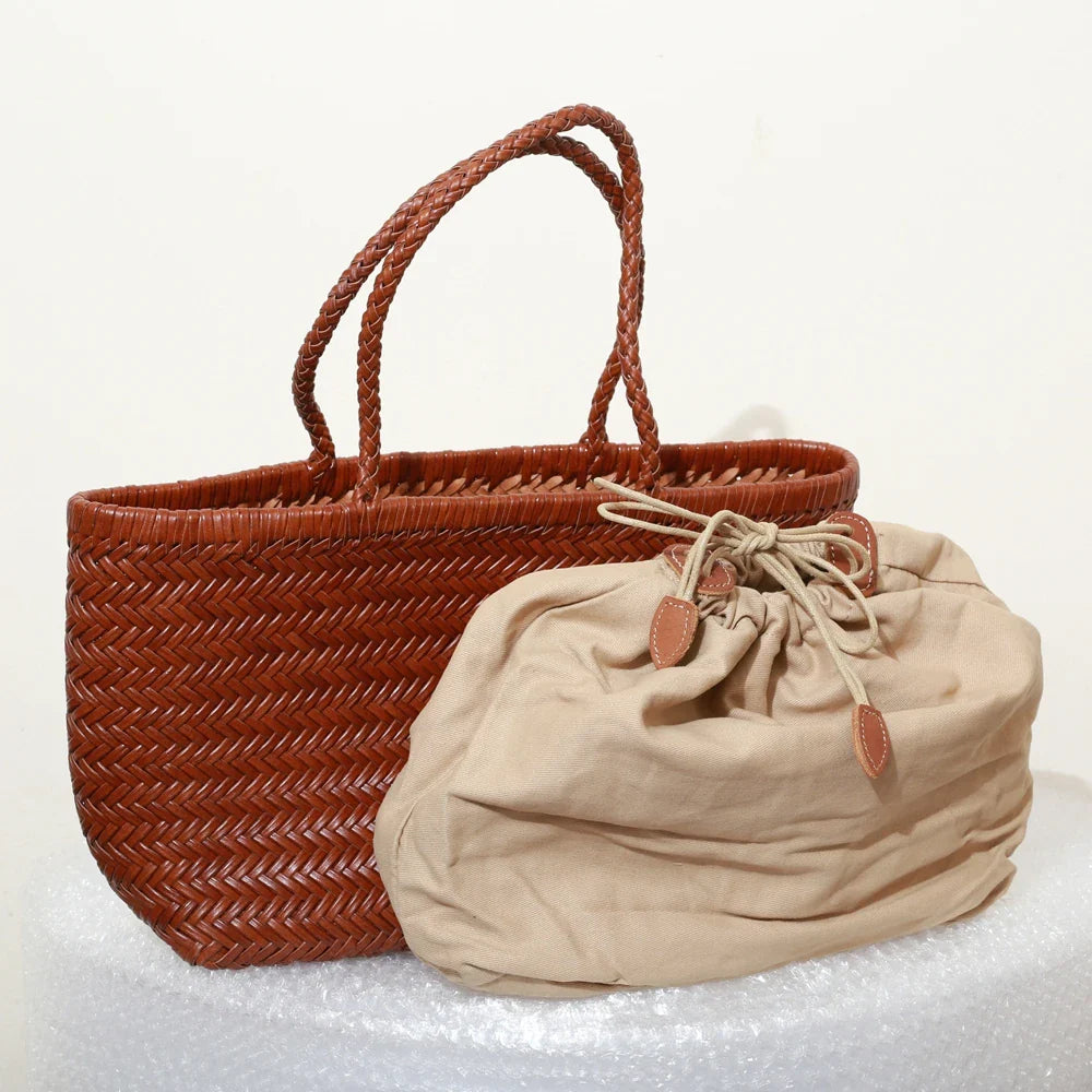 Echte Leder Schultertasche Weben Lässige Einkaufstasche