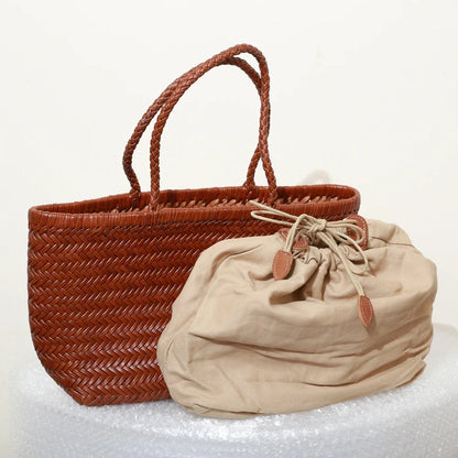 Echte Leder Schultertasche Weben Lässige Einkaufstasche