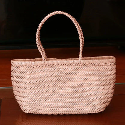 Echte Leder Schultertasche Weben Lässige Einkaufstasche