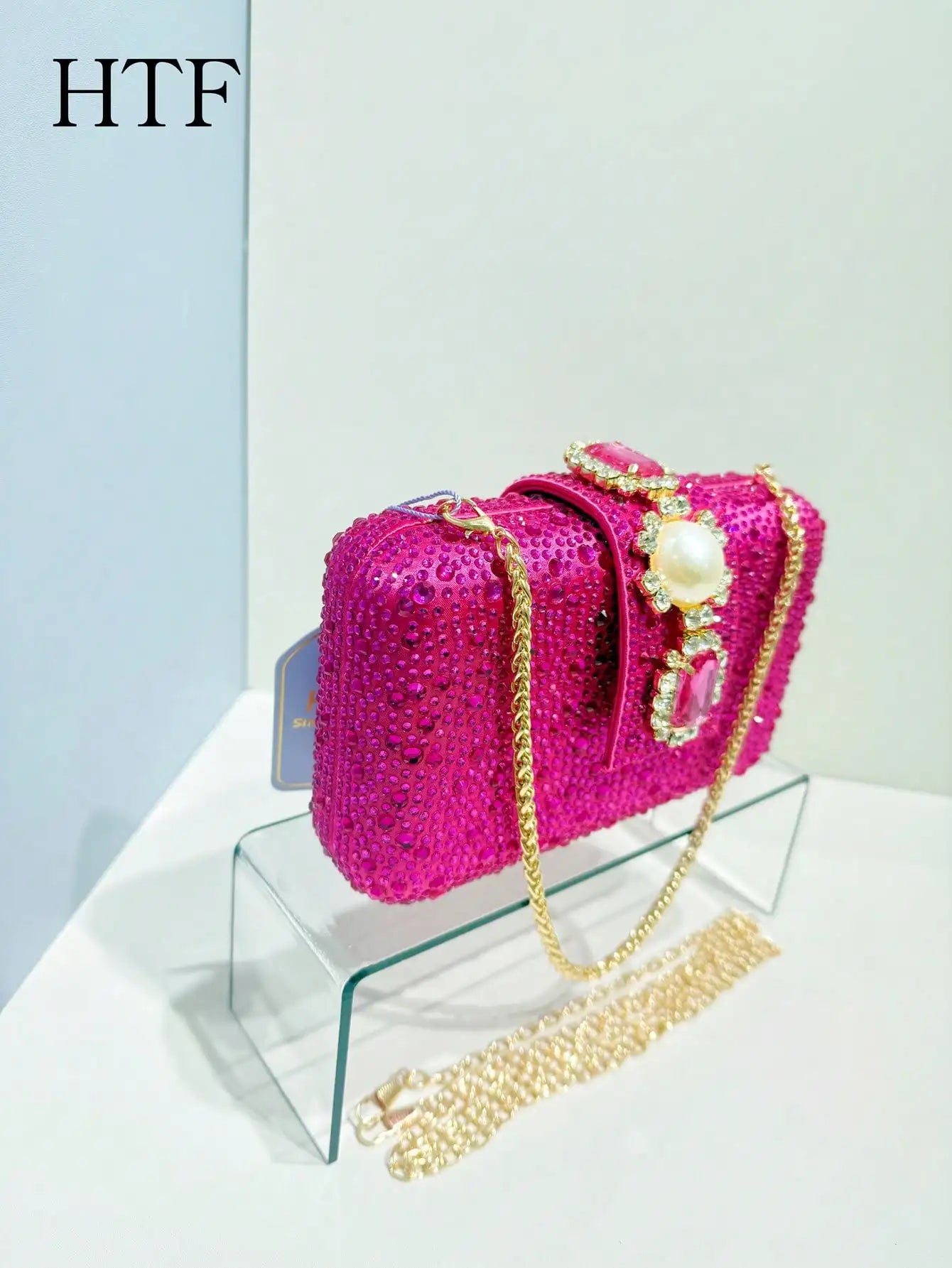 Crossbody Handtasche Kristalle Strass Abend mit Kette