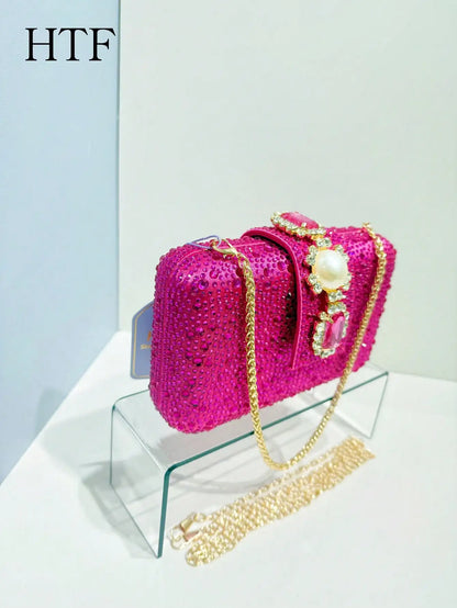 Crossbody Handtasche Kristalle Strass Abend mit Kette