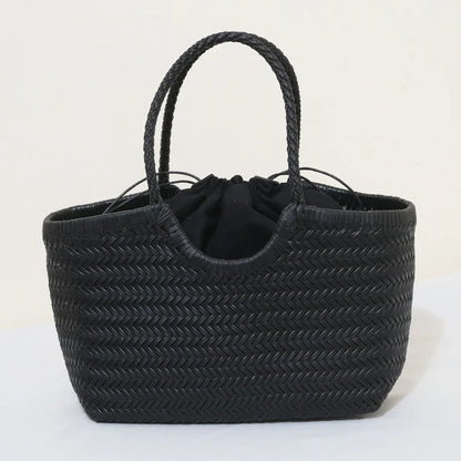 Echte Leder Schultertasche Weben Lässige Einkaufstasche