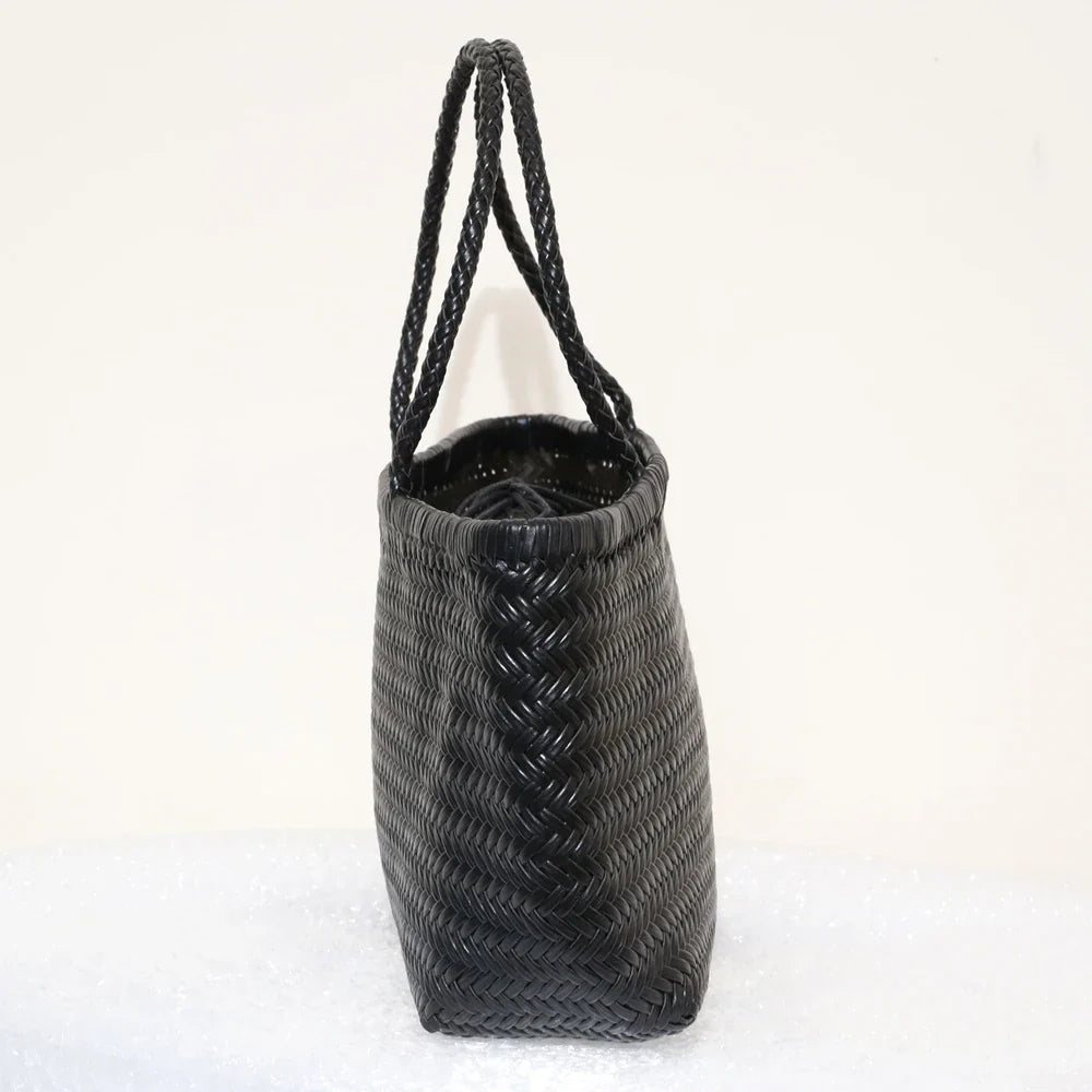 Echte Leder Schultertasche Weben Lässige Einkaufstasche