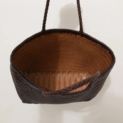 Echte Leder Schultertasche Weben Lässige Einkaufstasche