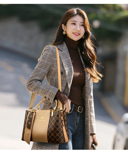 Luxuriöse Handtasche Mode Druck Große Kapazität Weiches Leder