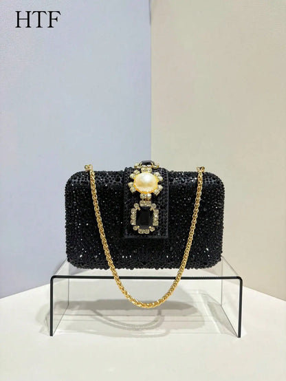 Crossbody Handtasche Kristalle Strass Abend mit Kette