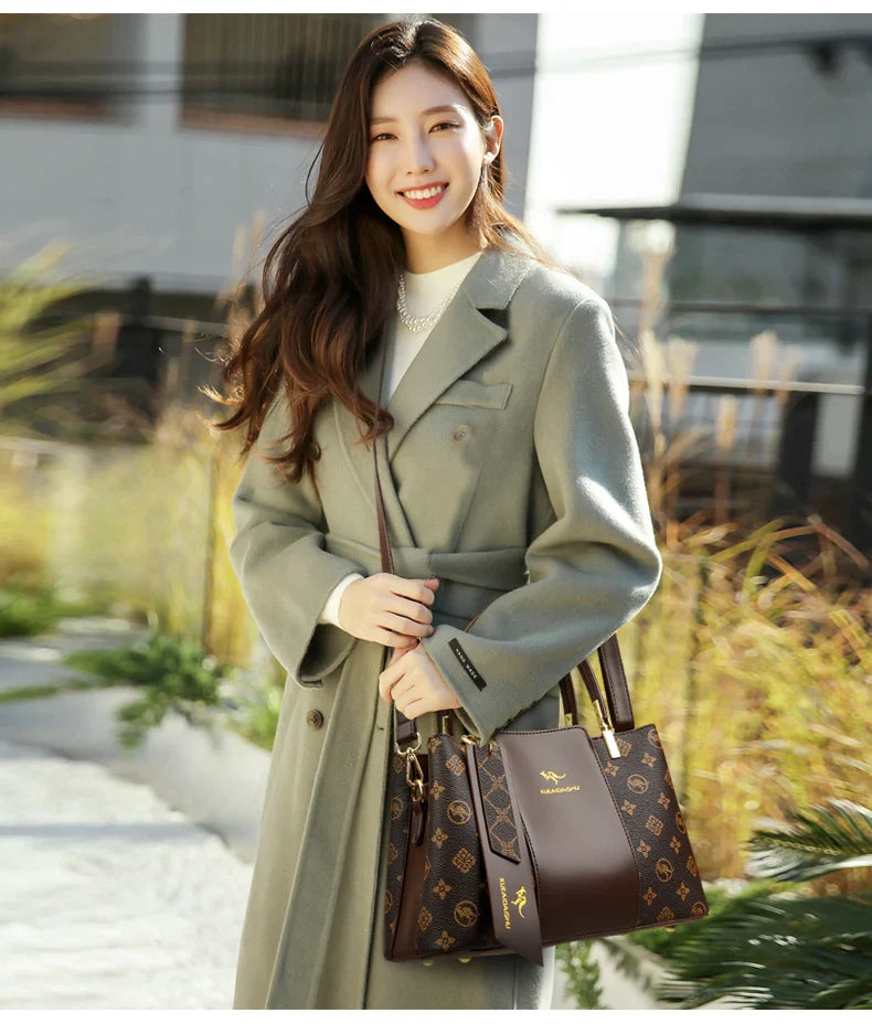 Luxuriöse Handtasche Mode Druck Große Kapazität Weiches Leder