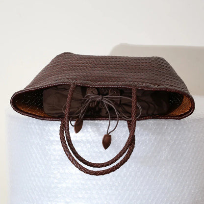 Echte Leder Schultertasche Weben Lässige Einkaufstasche