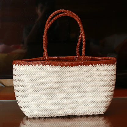 Echte Leder Schultertasche Weben Lässige Einkaufstasche