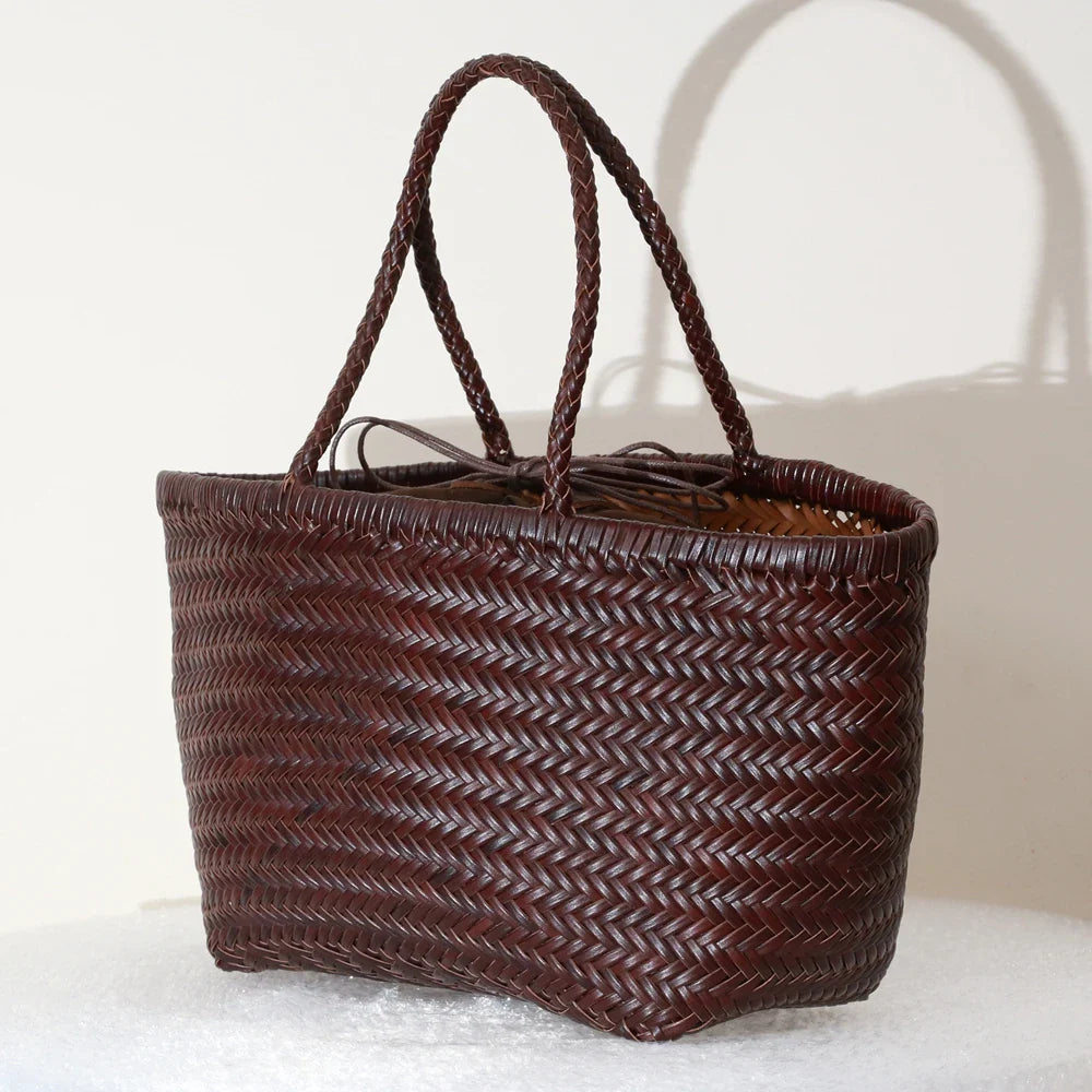 Echte Leder Schultertasche Weben Lässige Einkaufstasche