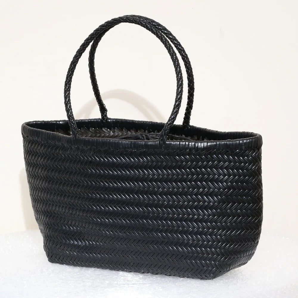 Echte Leder Schultertasche Weben Lässige Einkaufstasche