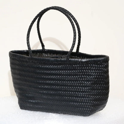 Echte Leder Schultertasche Weben Lässige Einkaufstasche