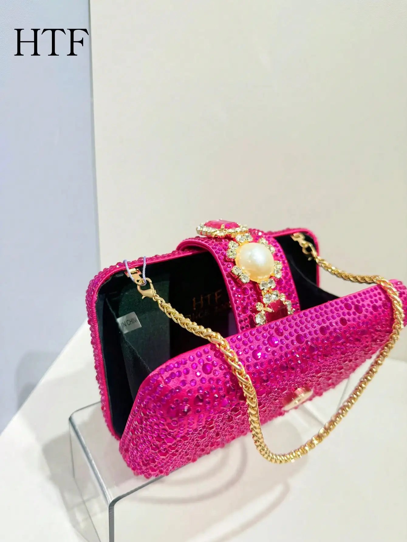 Crossbody Handtasche Kristalle Strass Abend mit Kette