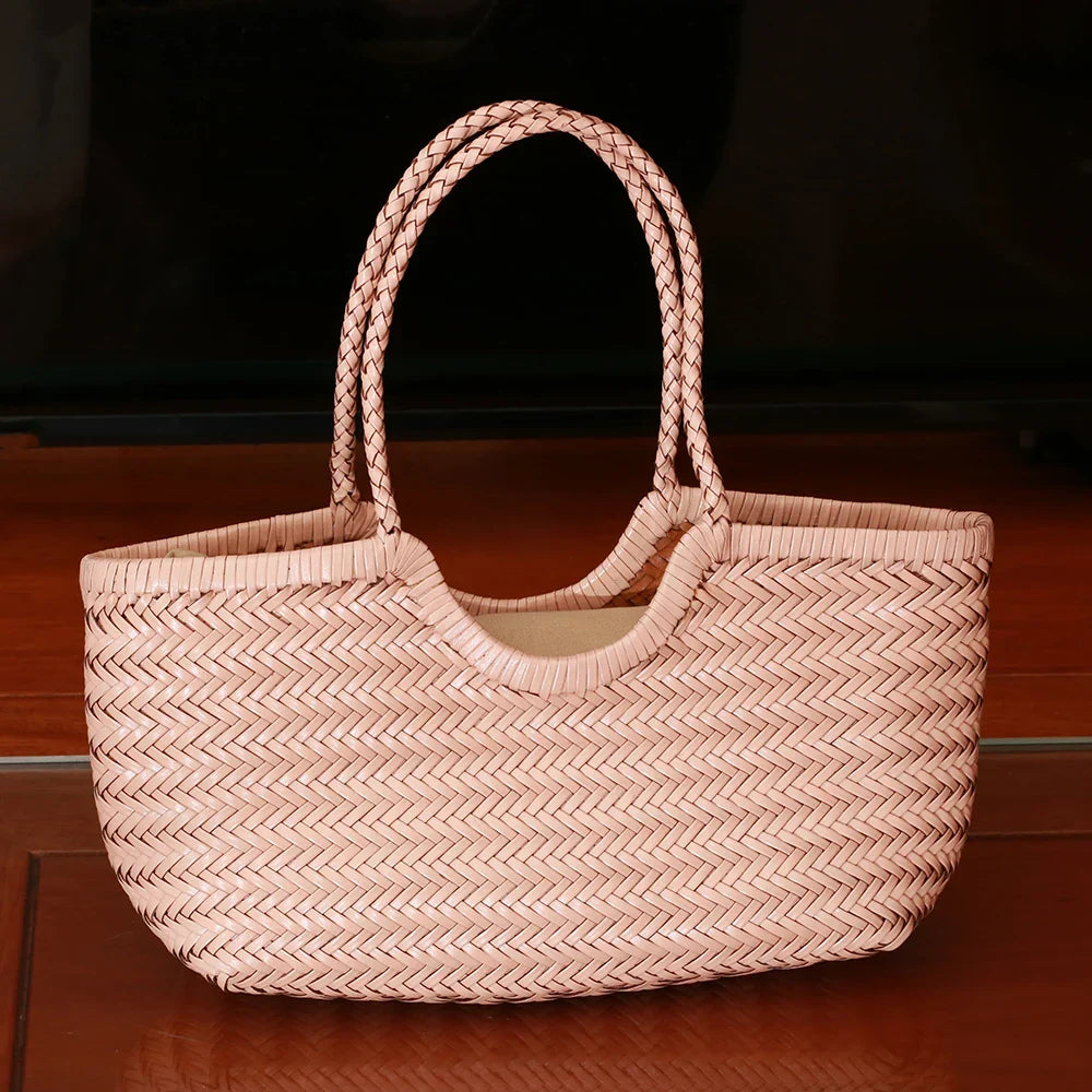 Echte Leder Schultertasche Weben Lässige Einkaufstasche