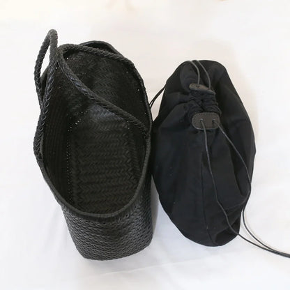 Echte Leder Schultertasche Weben Lässige Einkaufstasche