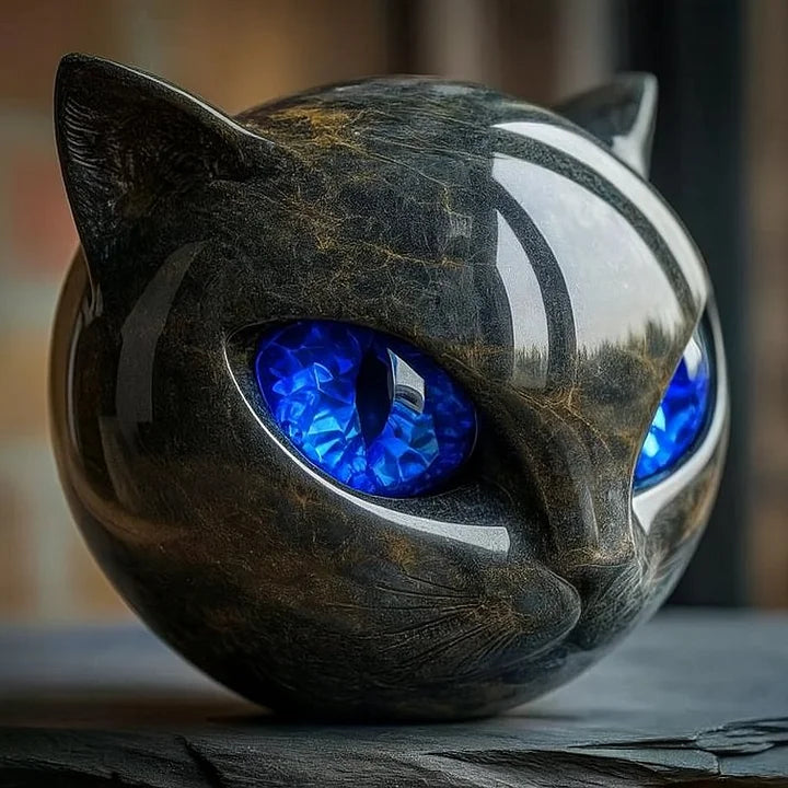 NyxCharm | Mystische schwarze Katzenkopfs Skulptur