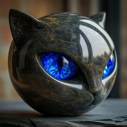 NyxCharm | Mystische schwarze Katzenkopfs Skulptur